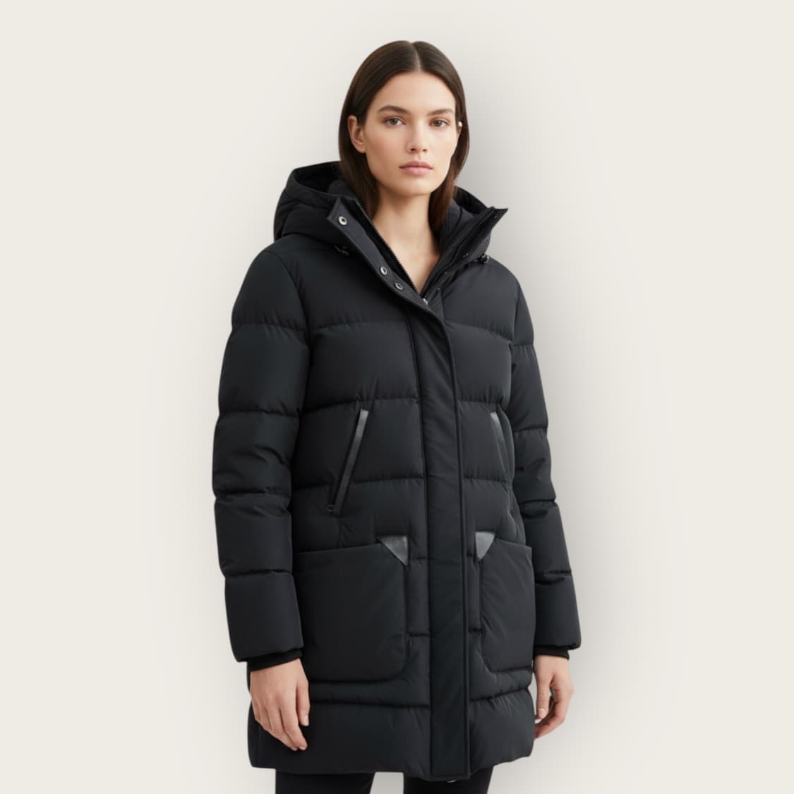 S/ 맥케이지 레더 트리밍 다운 후디드 패딩점퍼 상품이미지1