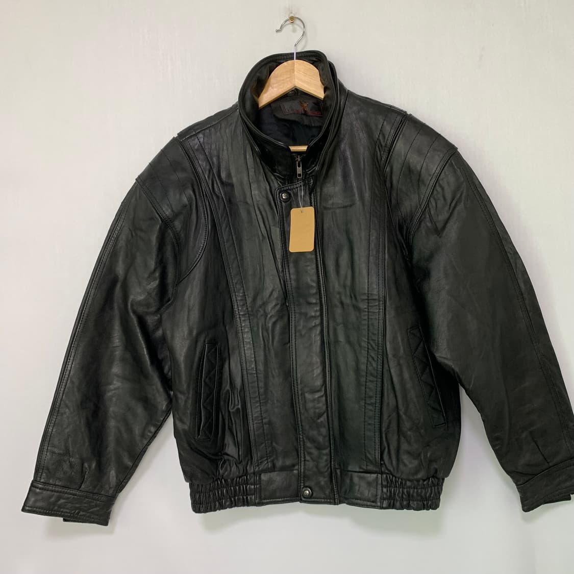 빈티지 블랙 리얼레더 하이넥 소가죽 오버핏 블루종 봄버 자켓 상품이미지5