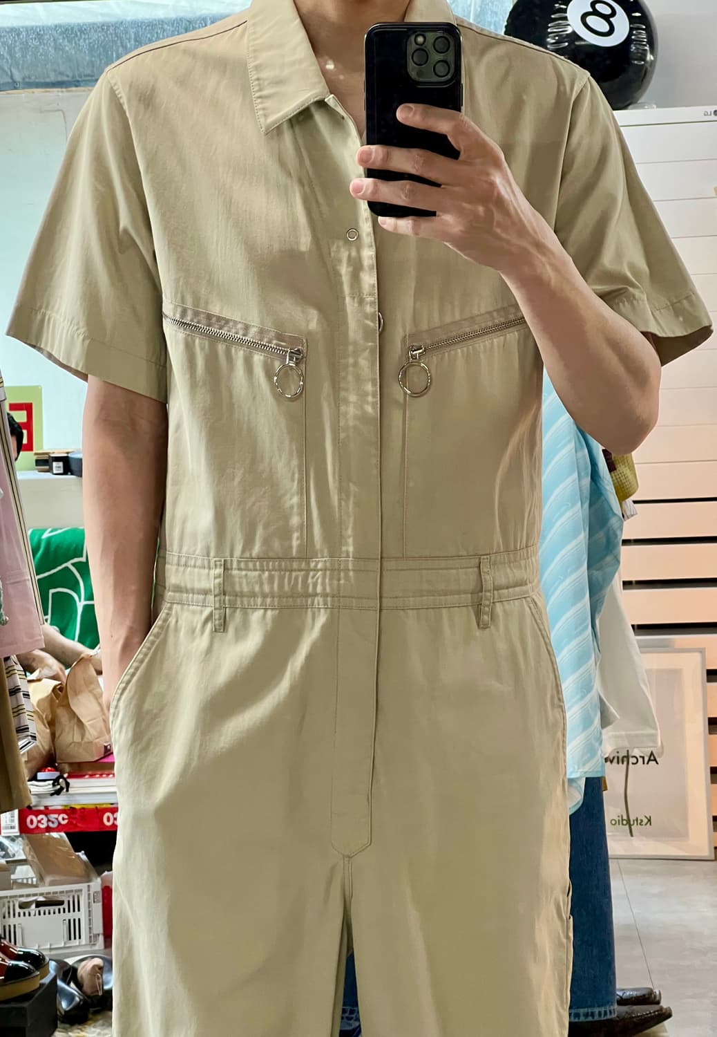 버버리 베이지/카키색 반팔 점프수트 48사이즈 상품이미지6