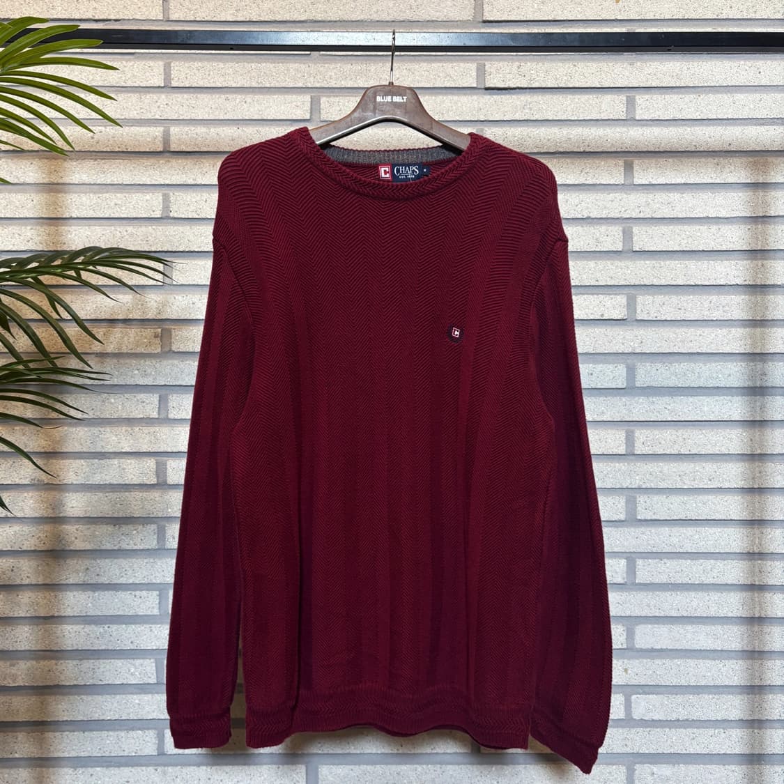 CHAPS 폴로 챕스 헤링본 패턴 라이닝 크루넥 코튼니트 월계수 디테일 상품이미지2