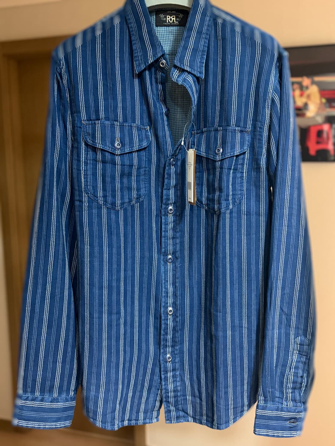 (M) RRL 인디고 더블페이스 스트라이프 워크 셔츠 자켓 상품이미지1