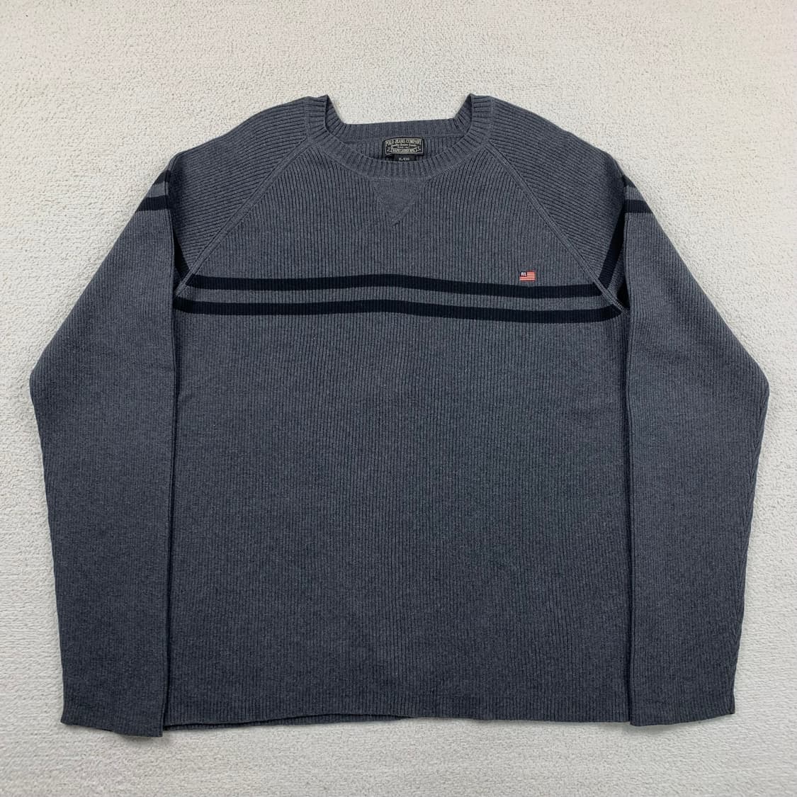 폴로 진스 성조기 자수로고 골지 니트 차콜 상품이미지1