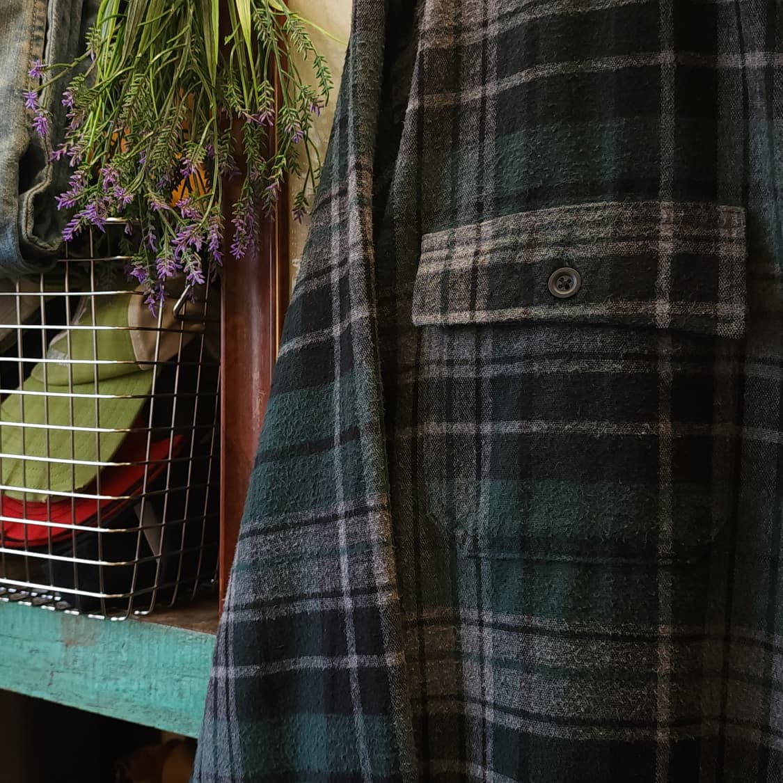 90s 엘엘빈 샤모아 워크셔츠 체크셔츠 플란넬 셔츠 헤비코튼 그린 xxl 상품이미지6