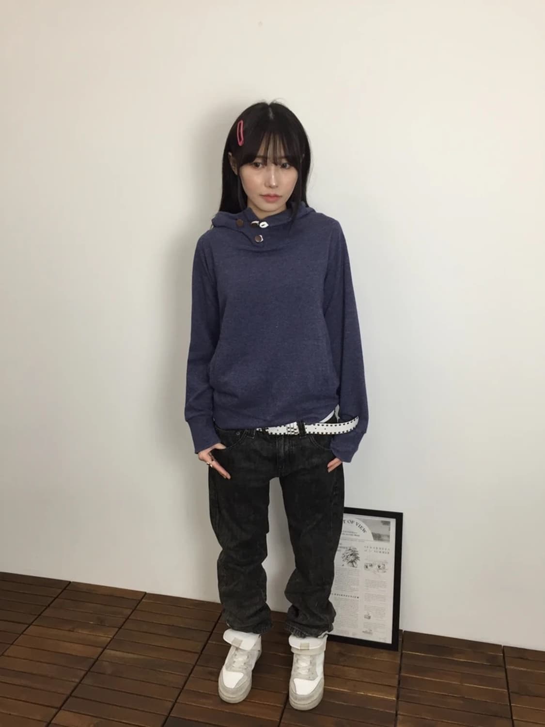 Jpn Cowl Neck Button Hoodie Navy 상품이미지1