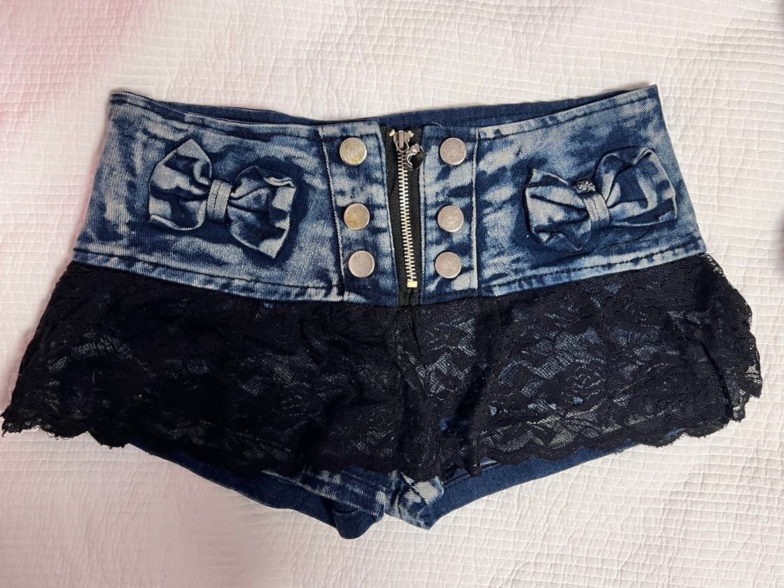 빈티지 워싱 데님 레이스 치마 반바지 숏츠 상품이미지1