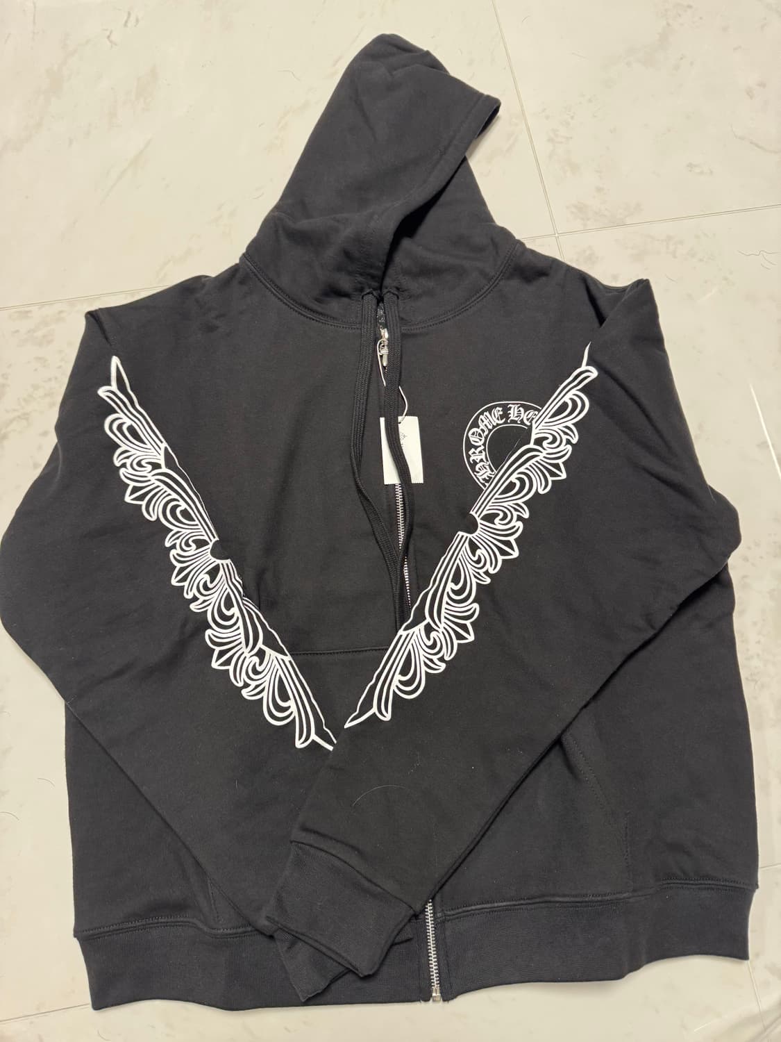 (새상품)크롬하츠 홀스슈 플로랄 헤비웨이트 블랙 후드집업 S 상품이미지3