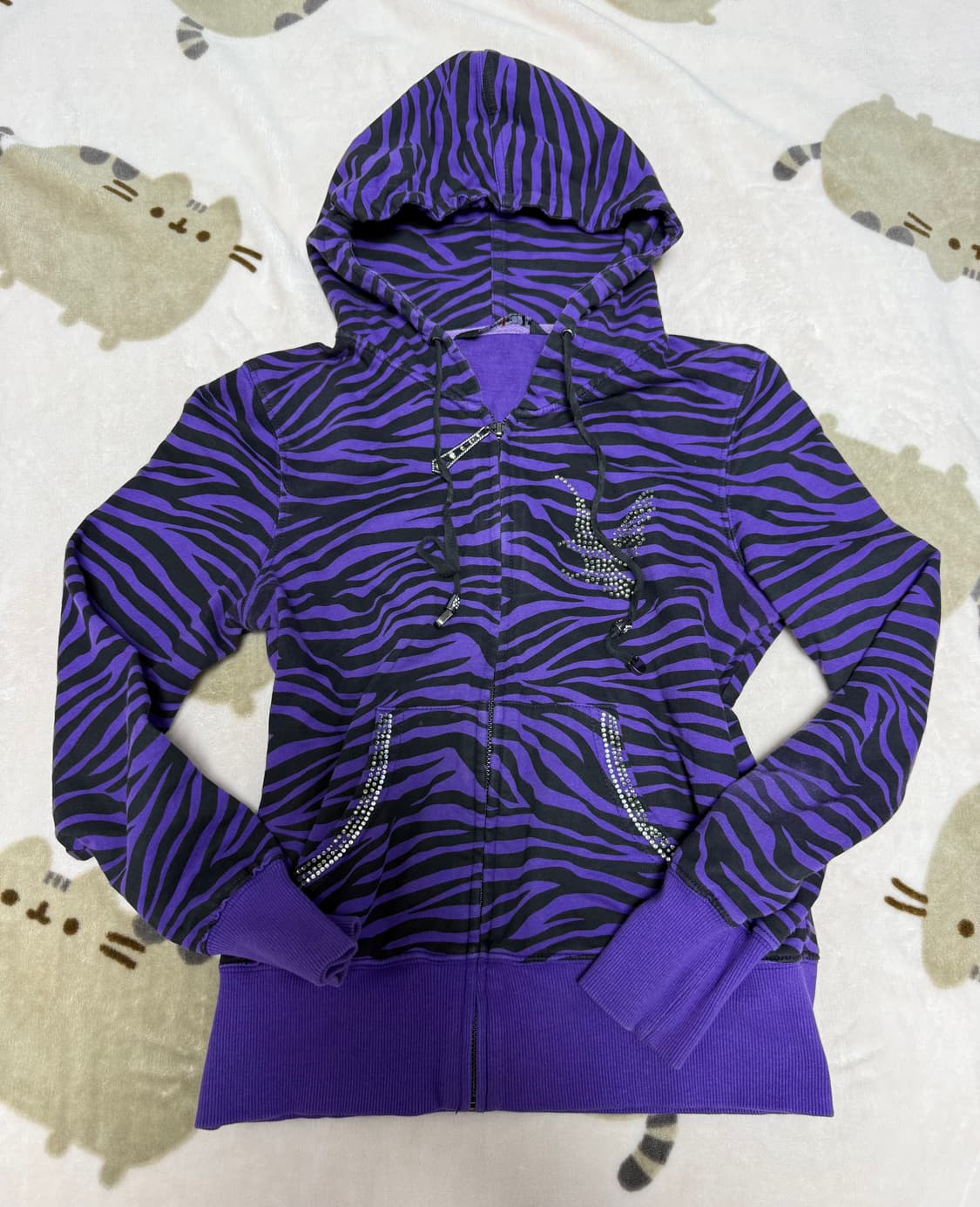 보라색 지브라 라인스톤 후드집업 상품이미지1