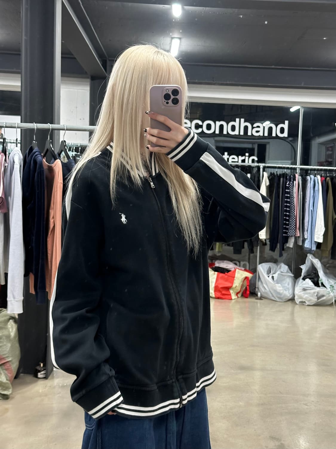 폴로 랄프로렌 블랙 화이트 면집업 져지 상품이미지1