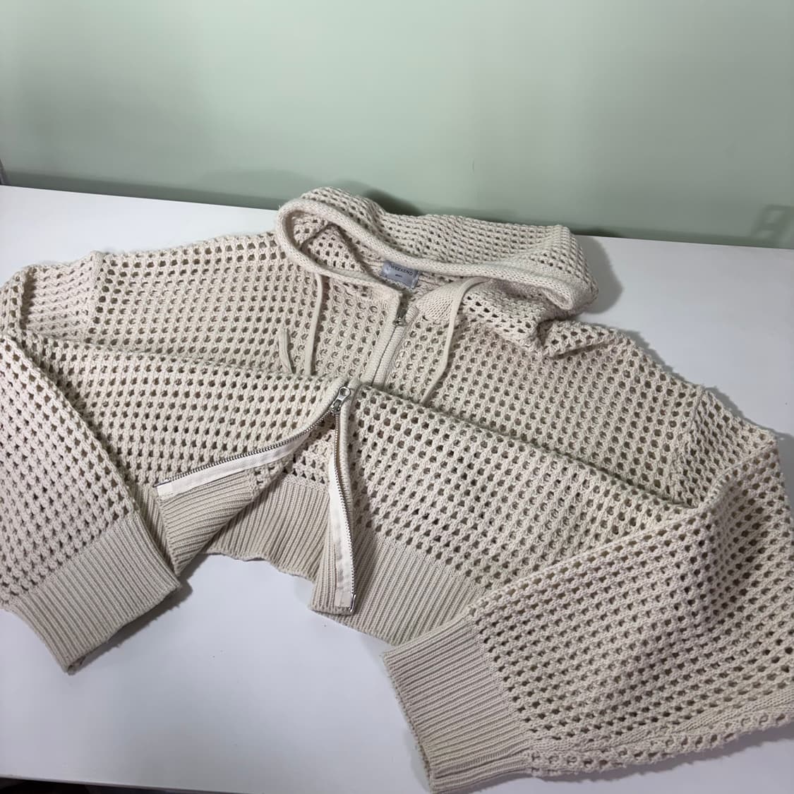 OS 위캔드서울 루즈오버핏 크림색 그물 니트 후드집업 상품이미지2