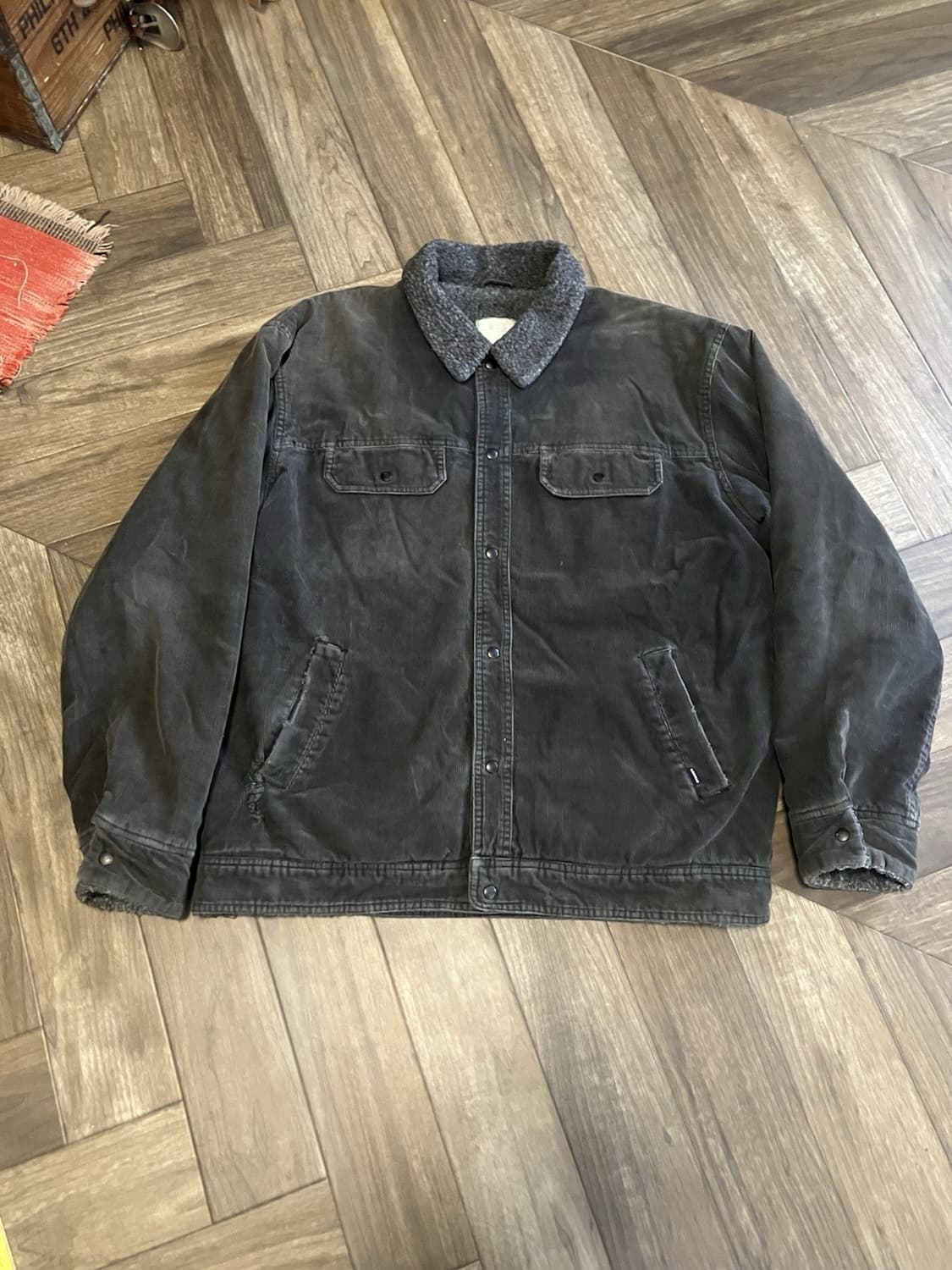 90s 스투시 코듀로이 셰르파 트러커 자켓 블랙 상품이미지1