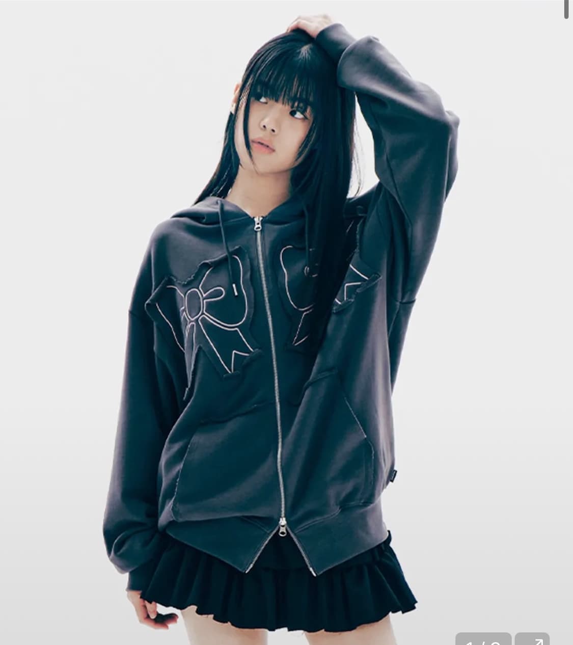 유희 리본 후드집업 차콜 상품이미지1