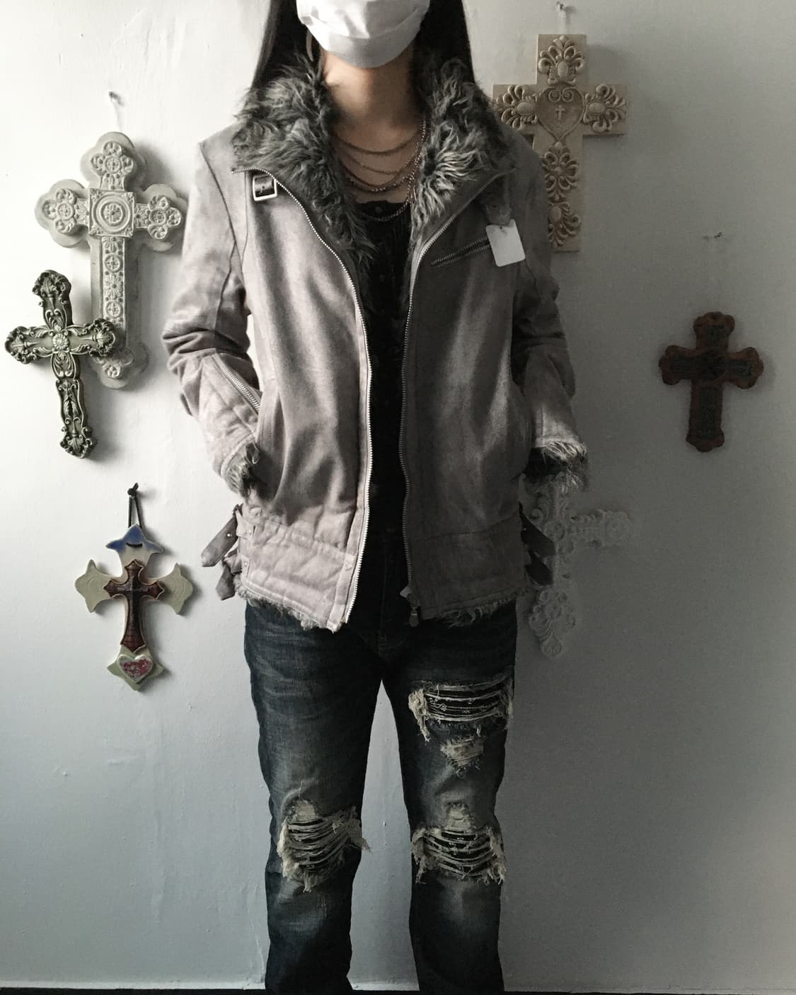 Fake fur trimming belted mustang 상품이미지8