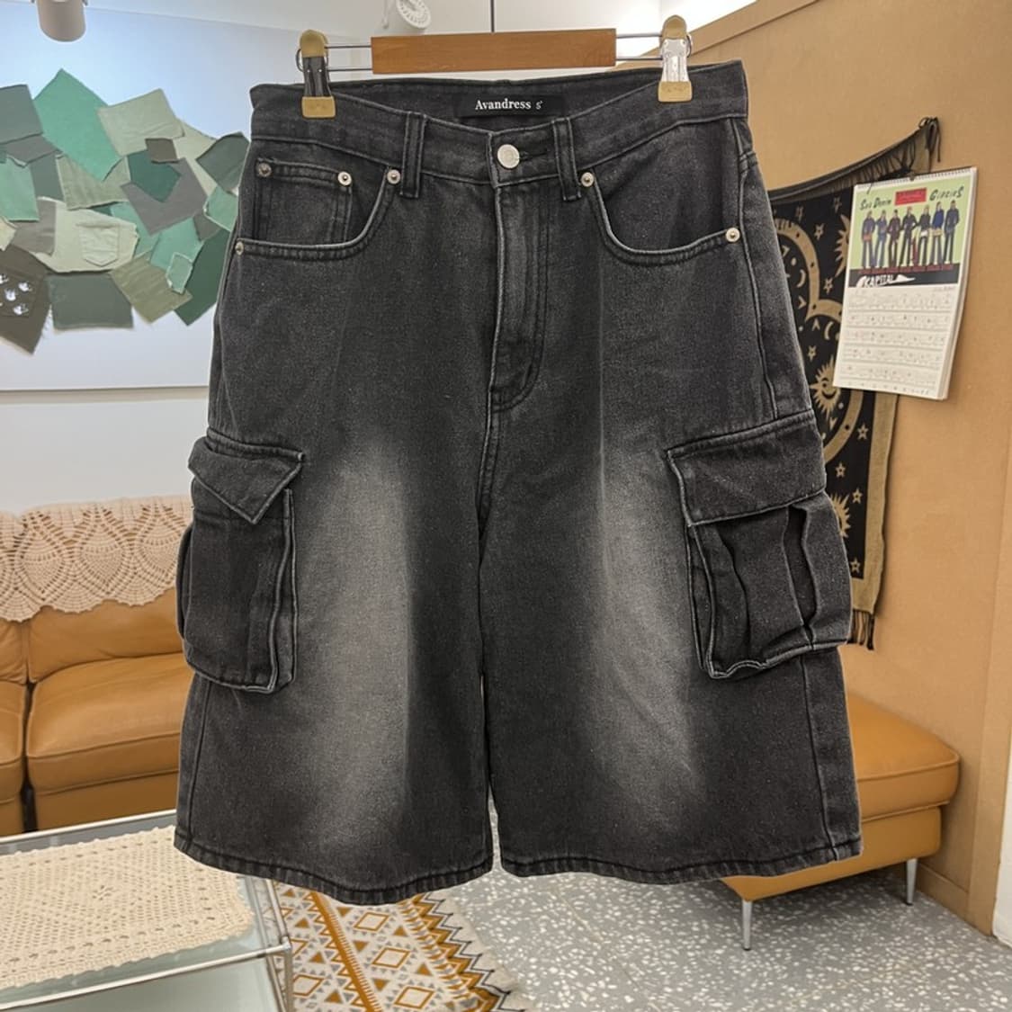 어반드레스 빈티지 캐주얼 스트릿 흑청 데님 카고 반바지 S C11007 상품이미지3