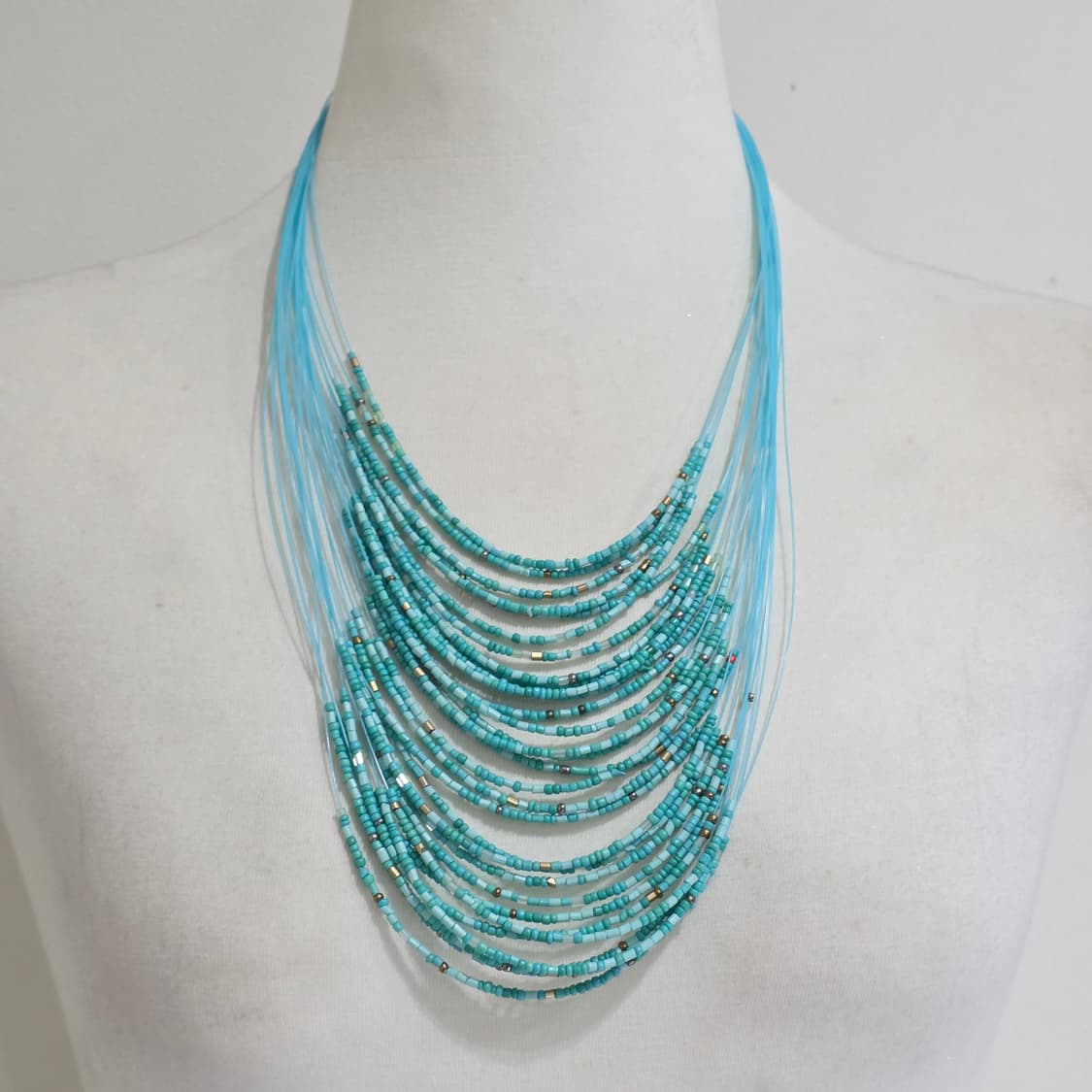 빈티지)아쿠아민트블루 터키석 보헤미안앤틱y2k레트로 비즈 레이어드 목걸이 상품이미지3