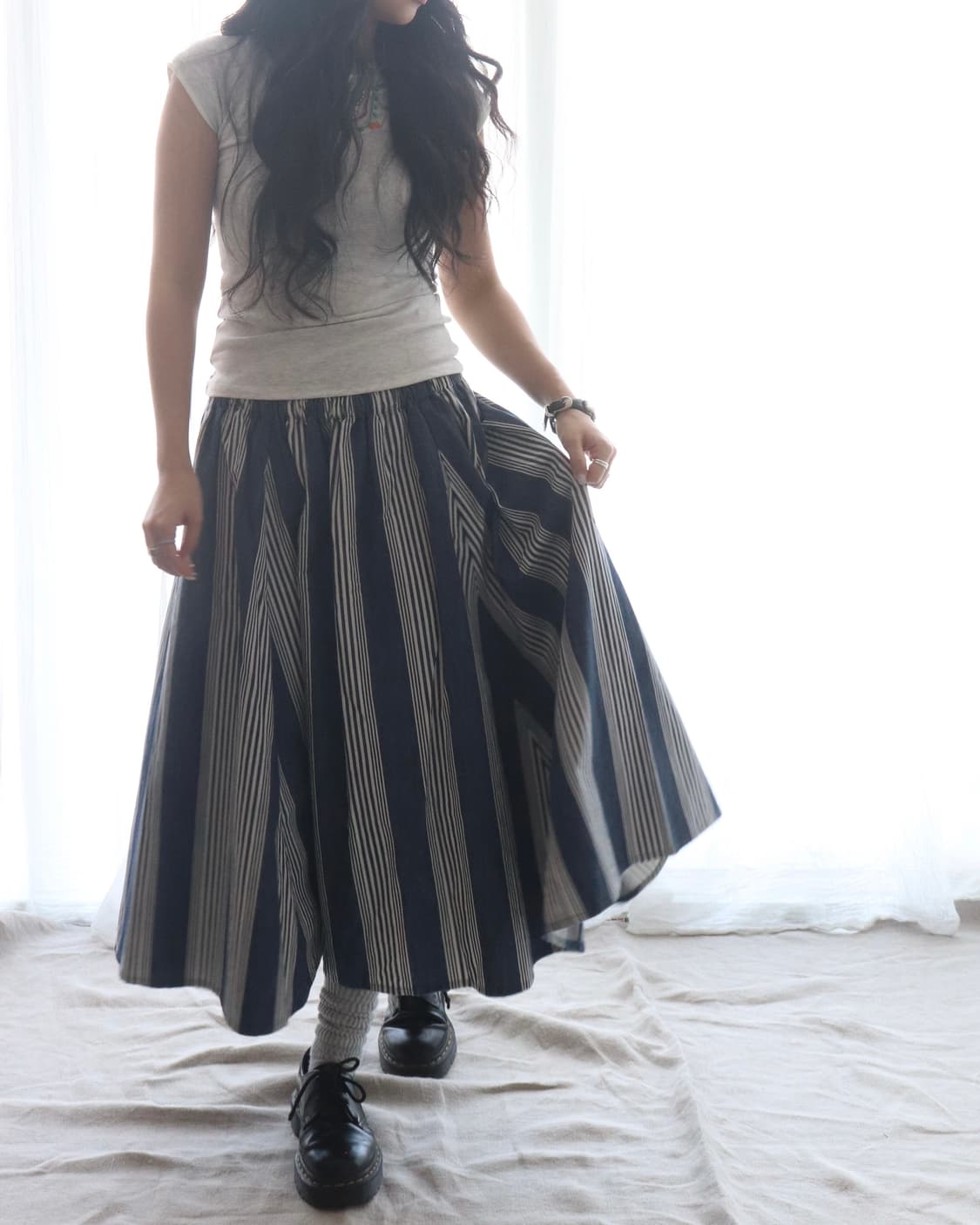[Beams Boy] Indigo Stripe Skirt 상품이미지2