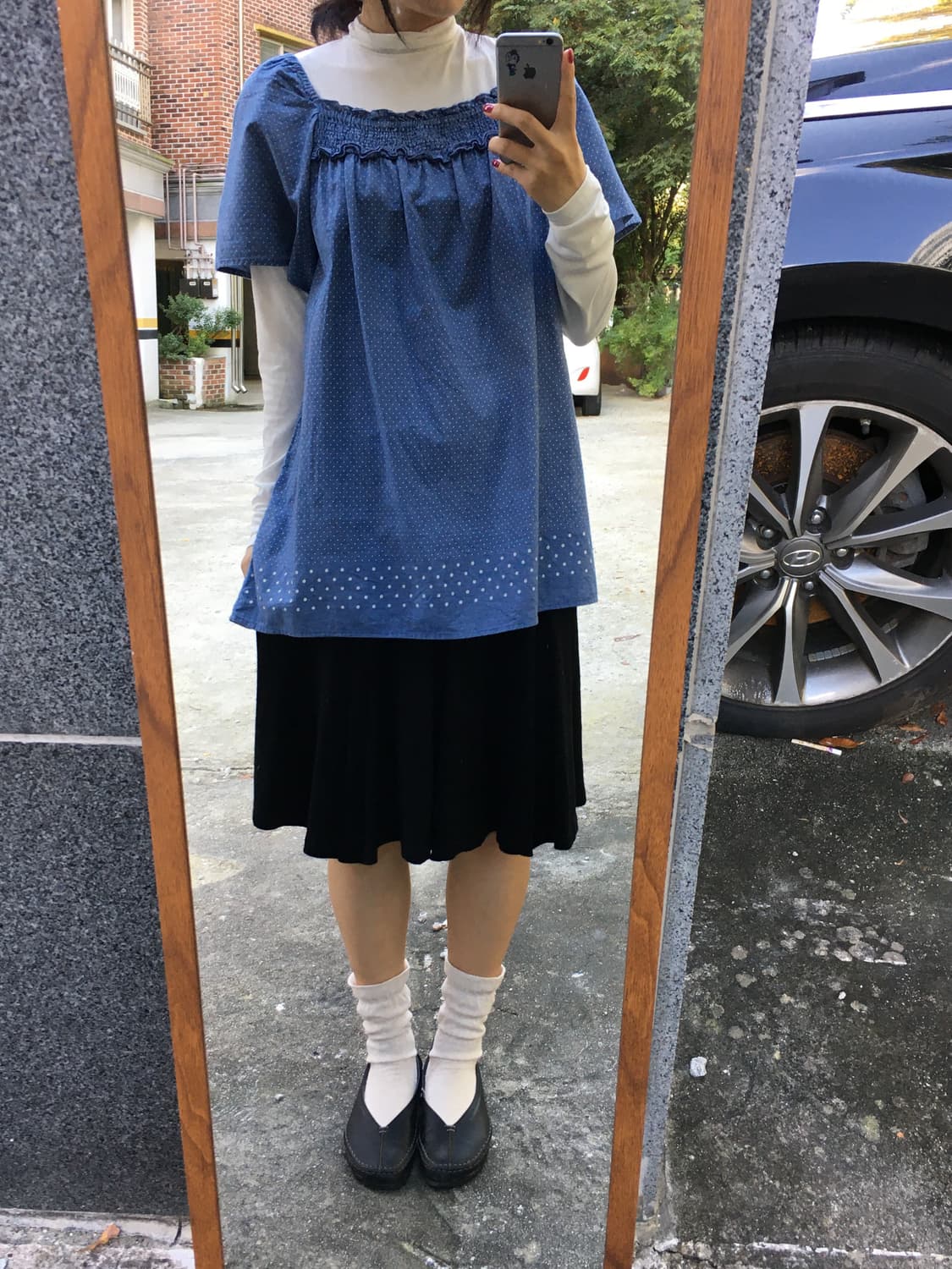 블랙 울 미디 스커트 상품이미지4