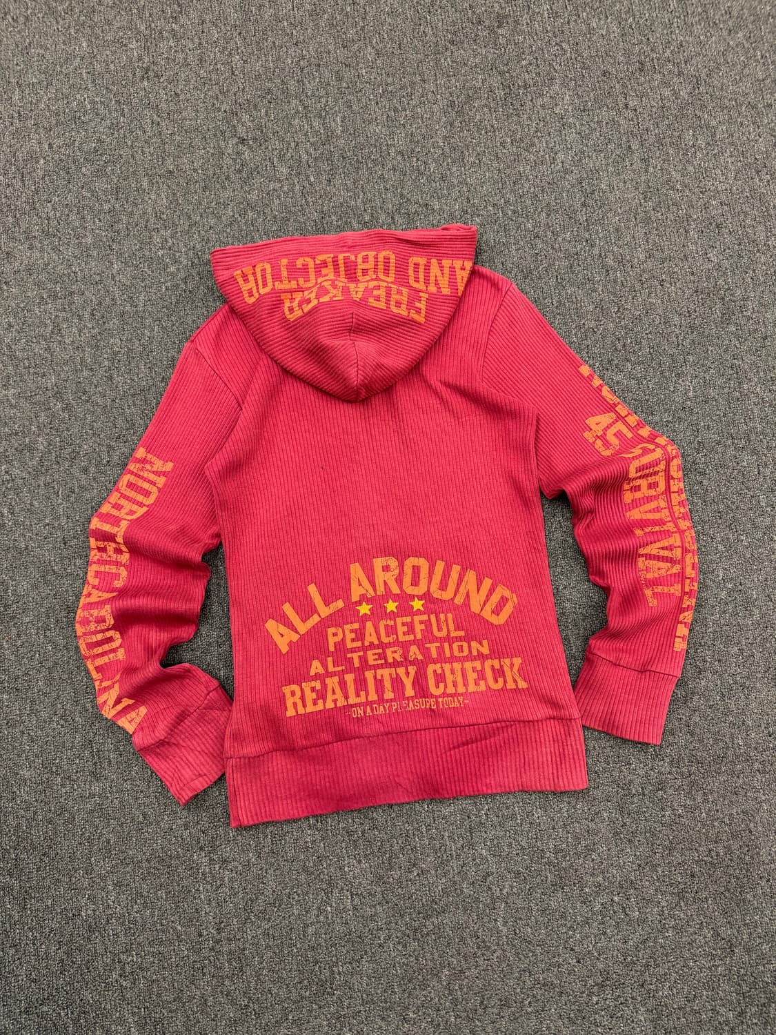 M)Real masters 빈티지 y2k 골지 프린팅 버건디 후드 집업 상품이미지5