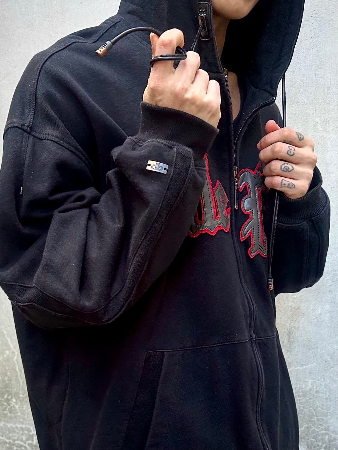 펠레펠레 90‘s 로고 레더패치 헤비스웨트 후드집업 xl 상품이미지1