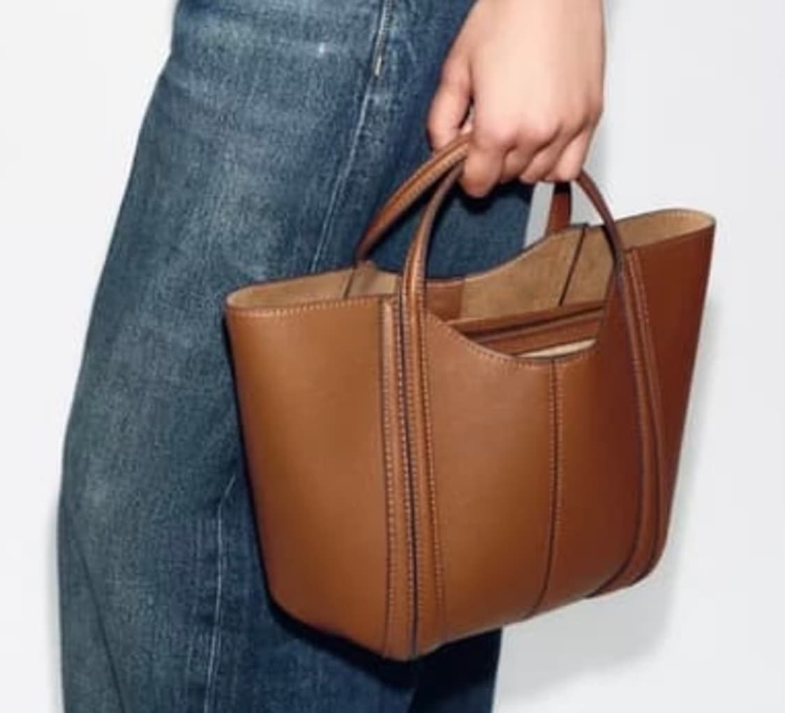 자라 톱스티칭 미니시티백 다크샌드 상품이미지1