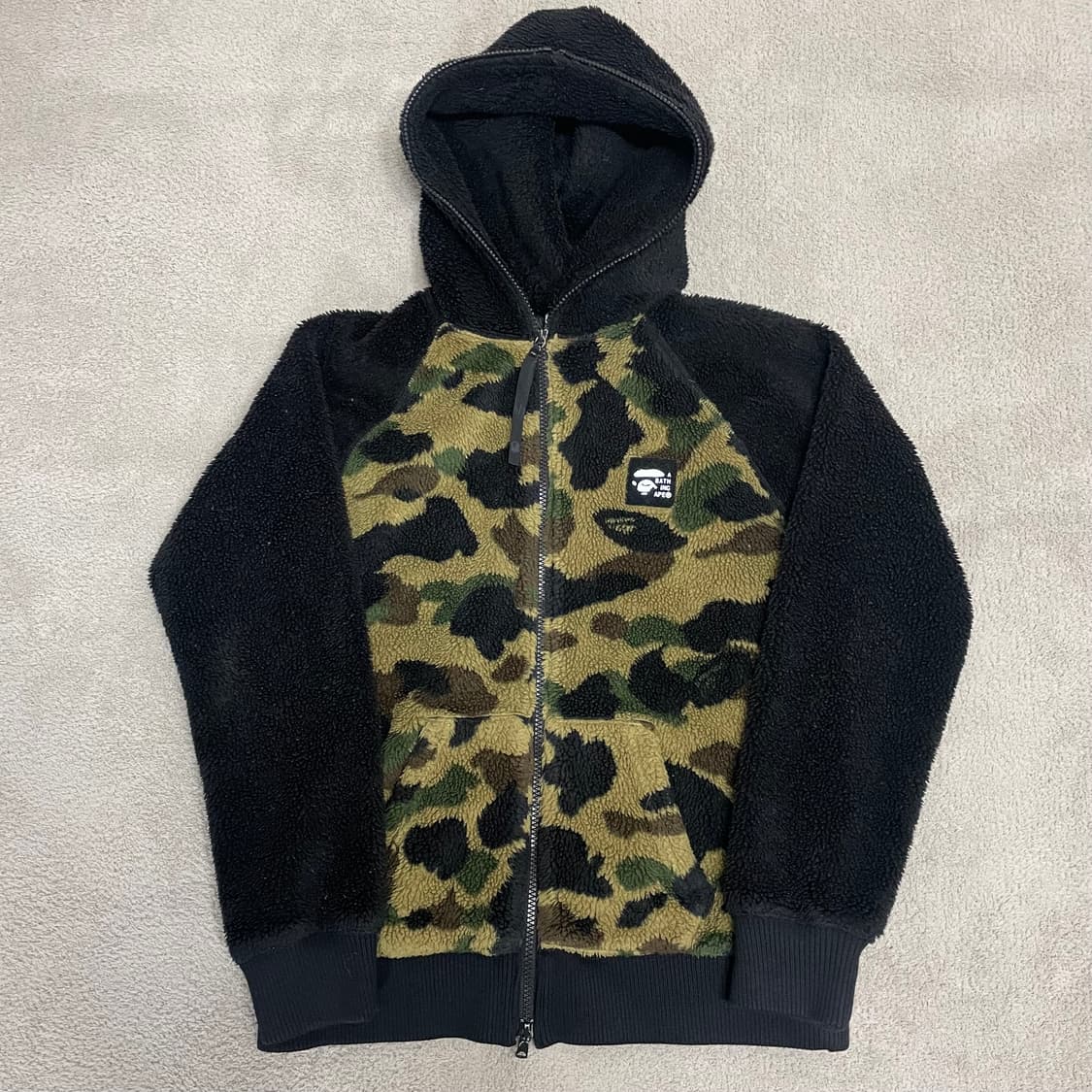 XS) 베이프 녹계 후리스 뽀글이 후드 집업 상품이미지1