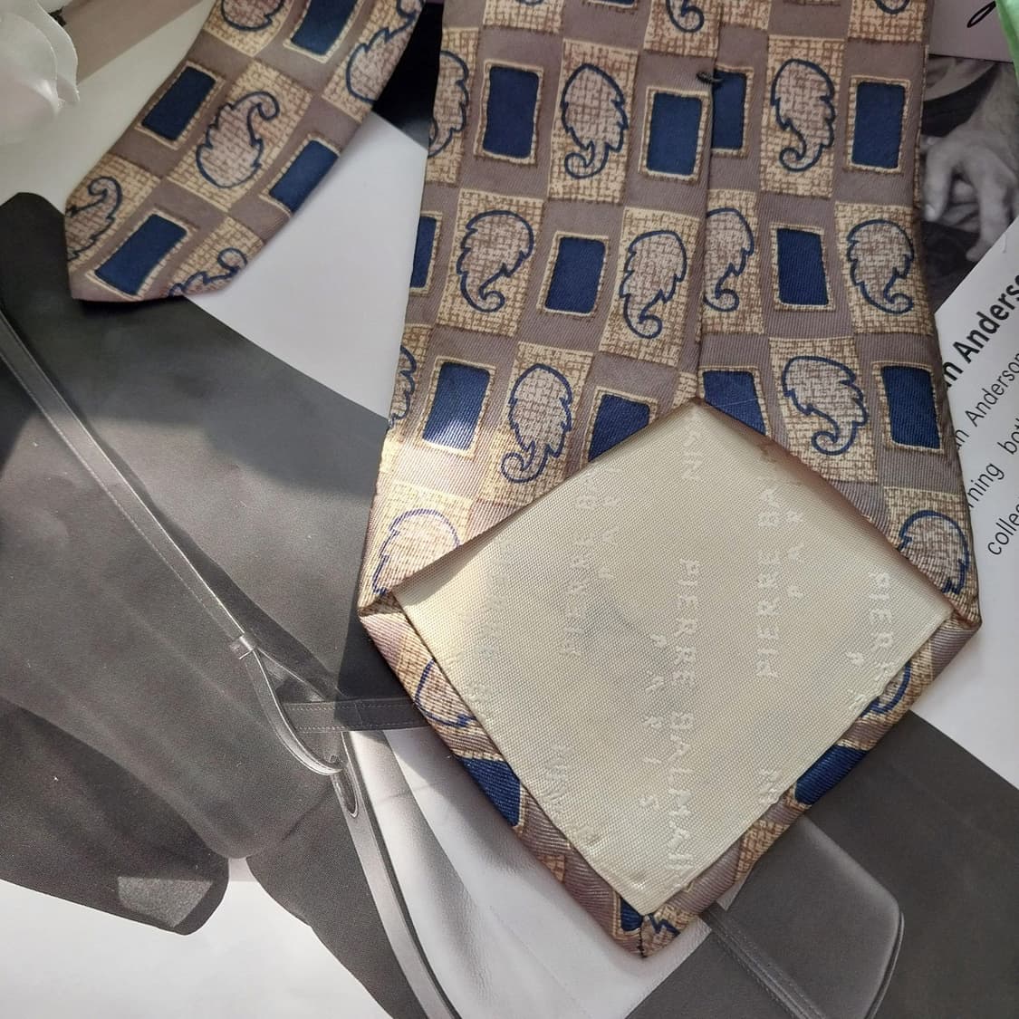 발망 실크 베이지&브라운&블루 패턴 넥타이 9.3cm A+등급 K1365 상품이미지6