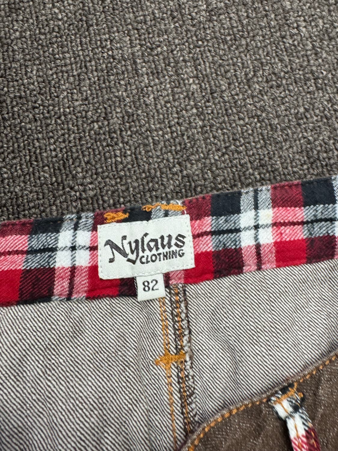 82)Nylaus 빈티지 레이어드 체크패턴 브라운 데님팬츠 상품이미지5