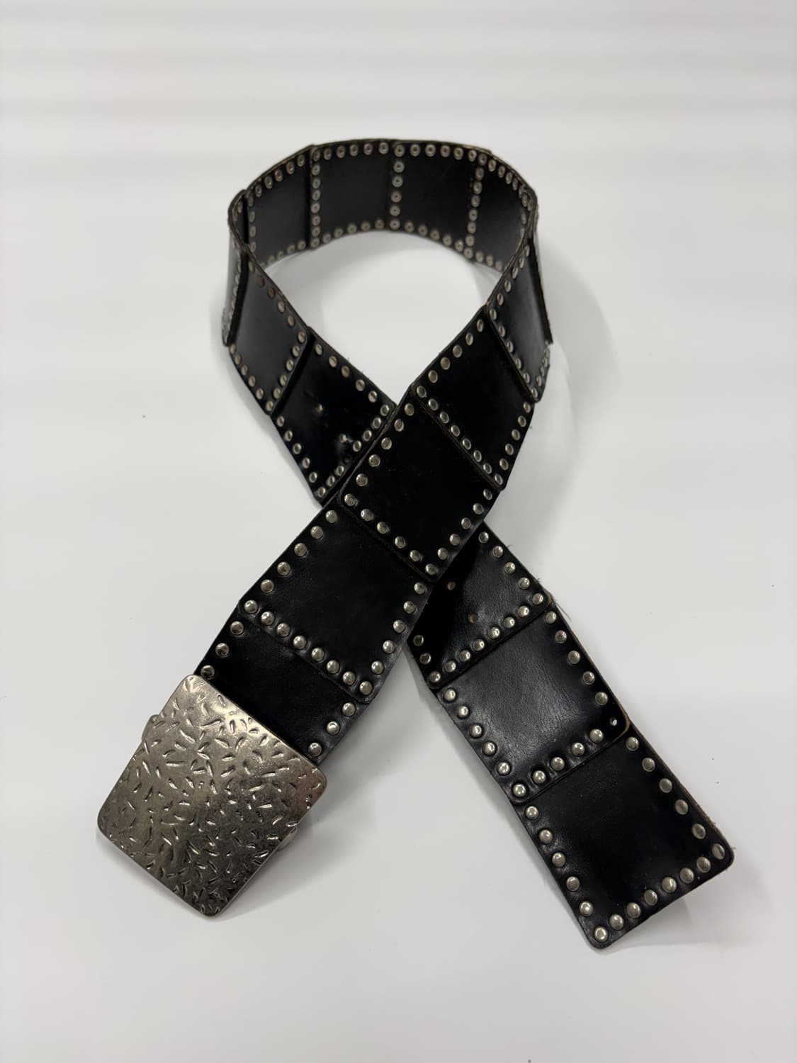 빈티지 스퀘어 스터드 오버버클 레더 벨트 상품이미지1