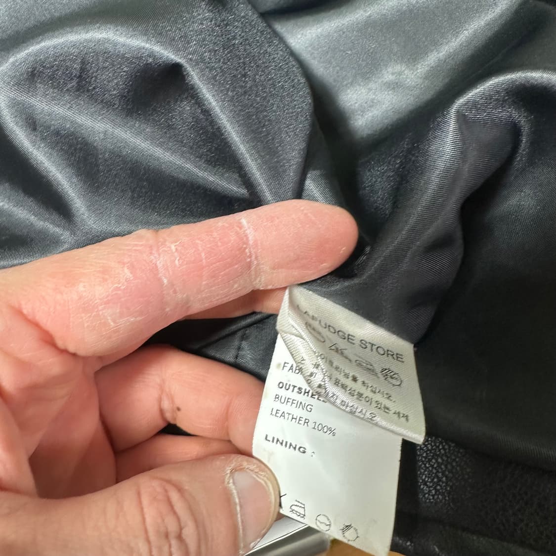 M 라퍼지스토어 블랙 오버핏 투웨이 카라넥 레더자켓 상품이미지6