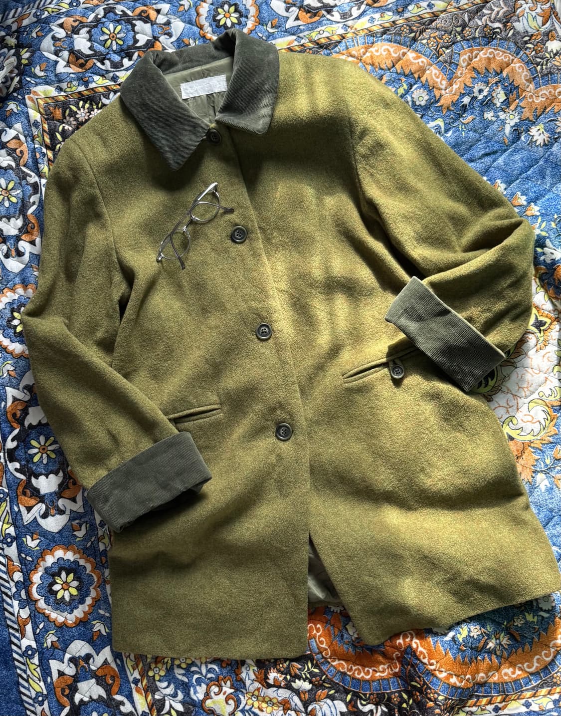 Japan made 미드 센츄리 클래식 모스 그린 울 버튼 코트 자켓 상품이미지2