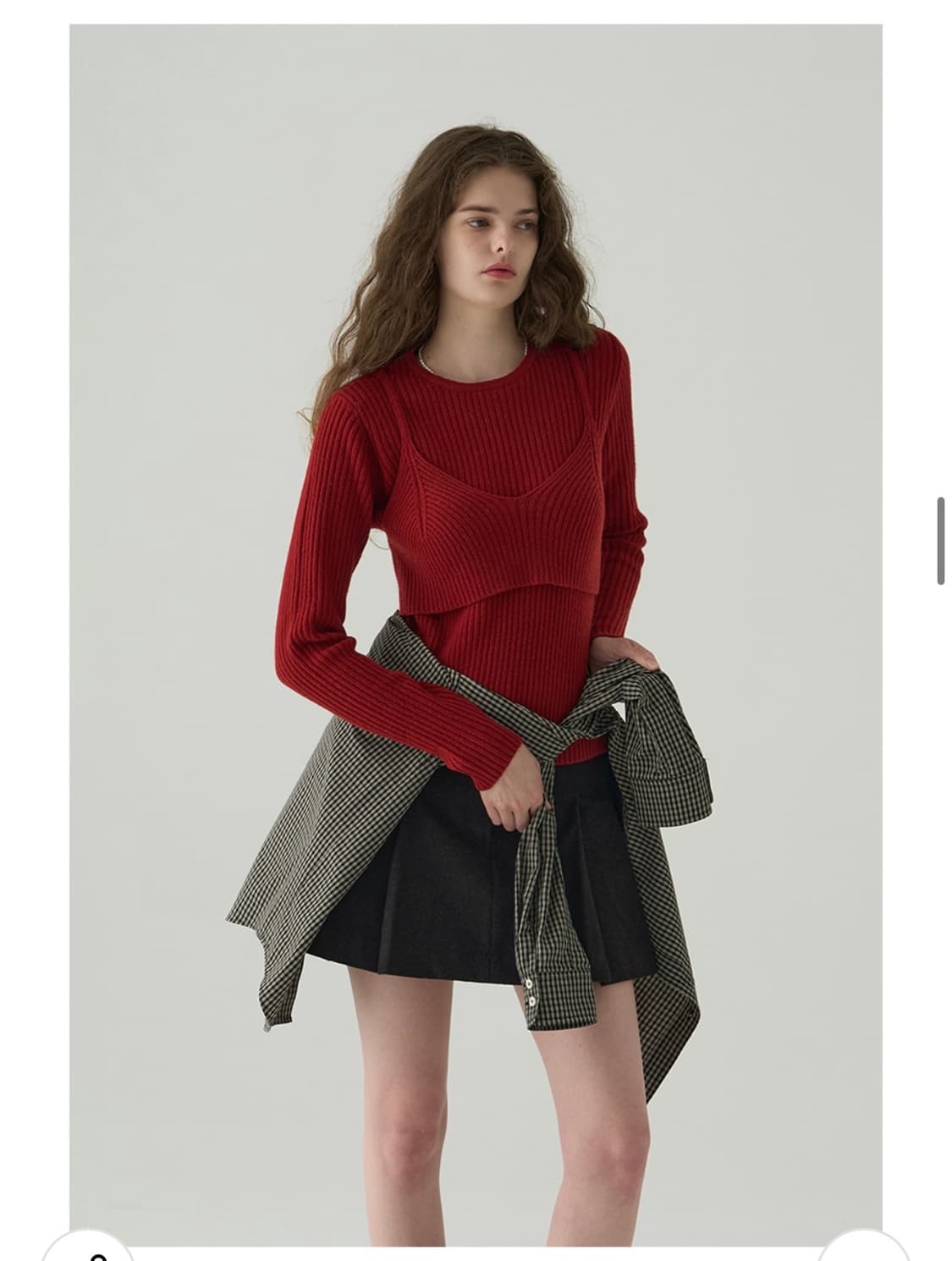 (새상품)(S) 드로우핏 우먼 노티드 레이어드 뷔스티에 니트 [RED] 상품이미지3