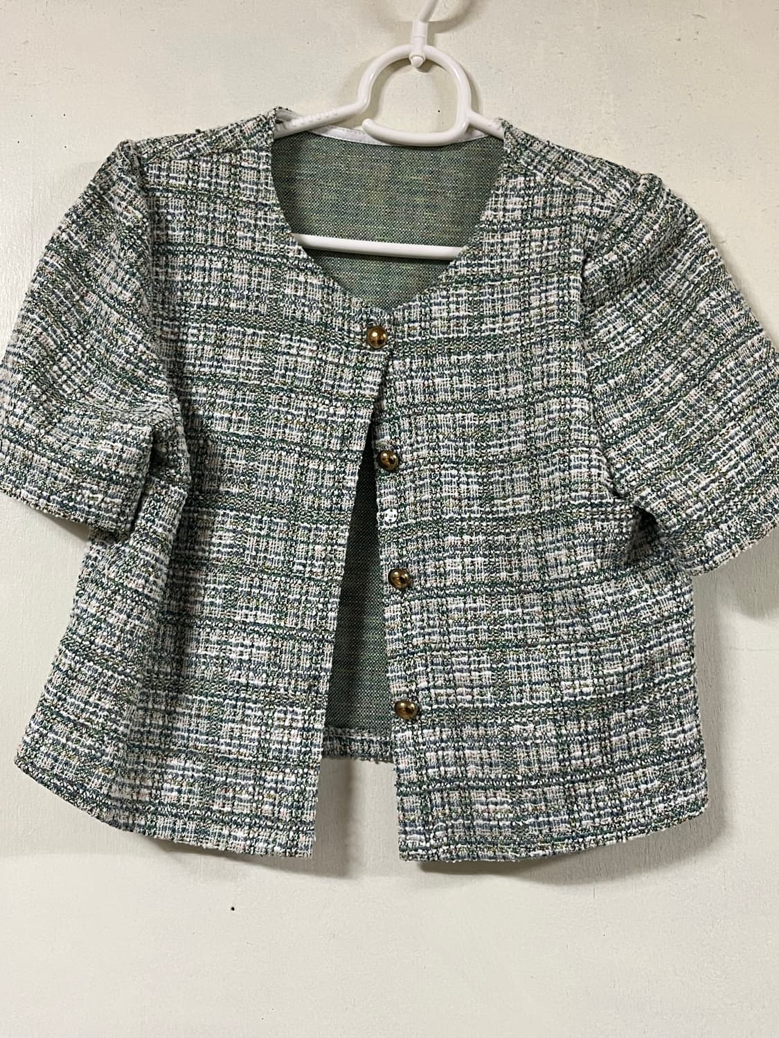 트위드 숏 자켓(반팔) 그린/체크 상품이미지1
