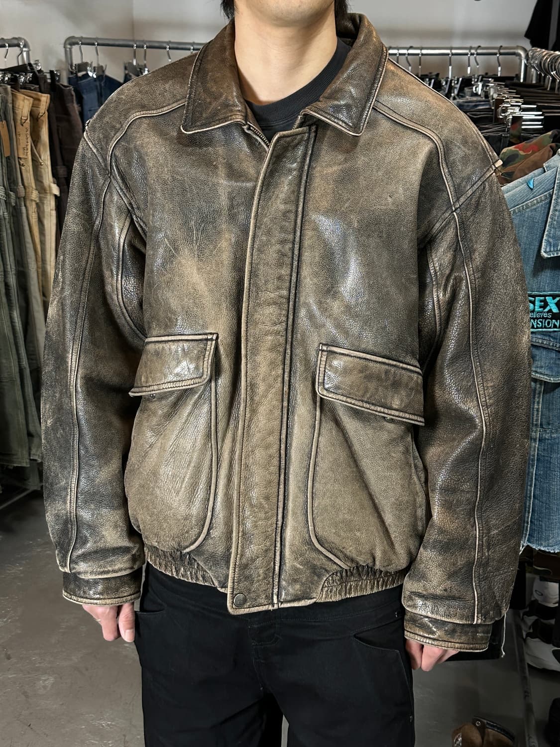 90's 빈티지 레더 봄버 자켓 빈티지 레더 자켓 상품이미지2