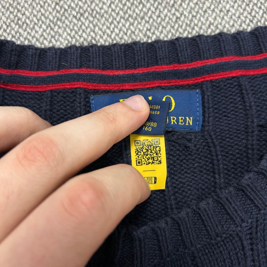 폴로 QR라벨 네이비 케이블니트(L(14-16)) 상품이미지3