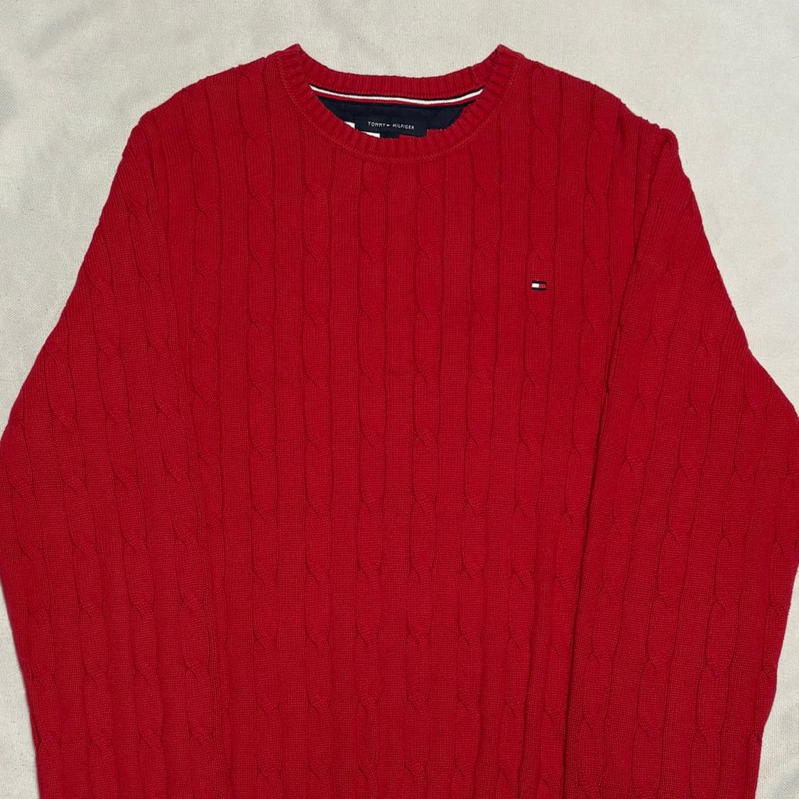 L 타미힐피거 레드 케이블 니트 상품이미지1