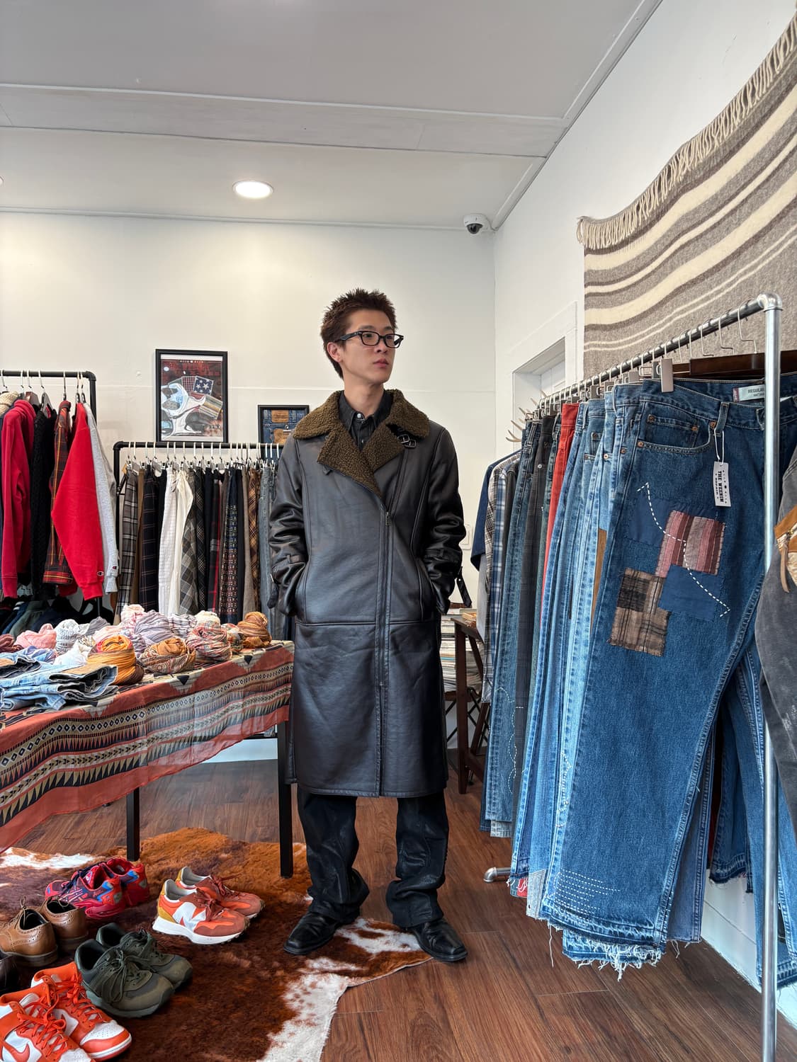 Vintage 페이크 레더 롱코트 상품이미지1