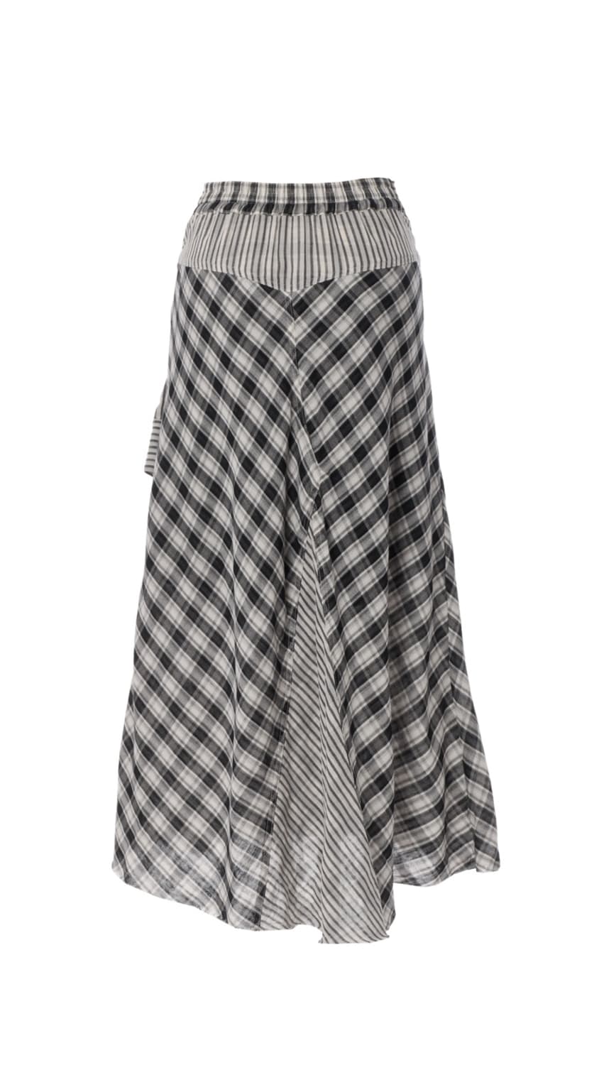 텐스댄스 체크 X 스트라이프 셔츠 스커트 블랙 상품이미지4