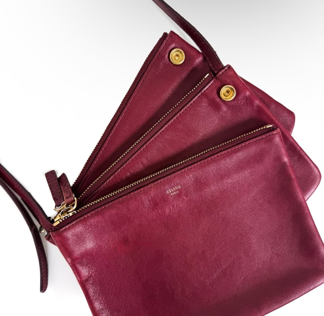 [M] 셀린느 여성 램스킨 폴디드 트리오 숄더 크로스백 미디움 버건디 상품이미지8