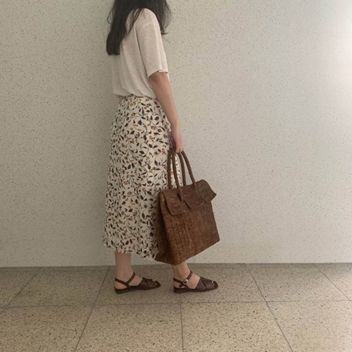 Vintage Check Pattern Flower Long Skirt 상품이미지2