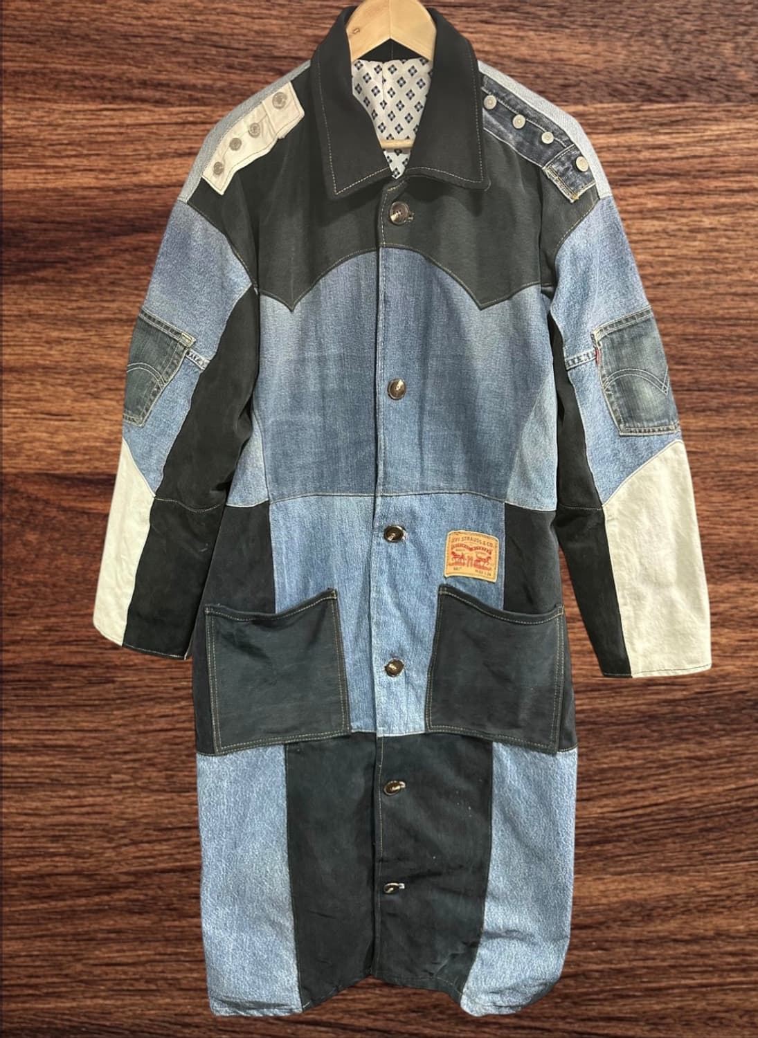 리바이스Levis 리메이크 패치워크 데님롱코트 XXL 오버핏 빈티지 상품이미지1
