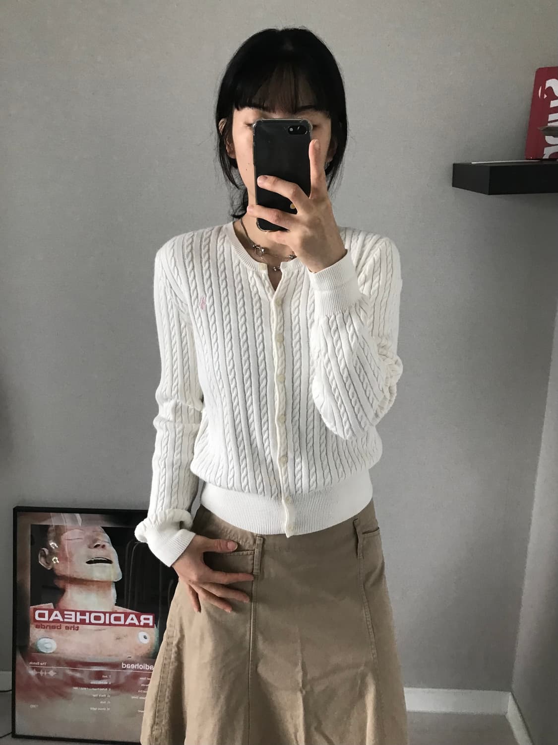 폴로 랄프로렌 포니로고 화이트 케이블 니트 가디건 상품이미지5