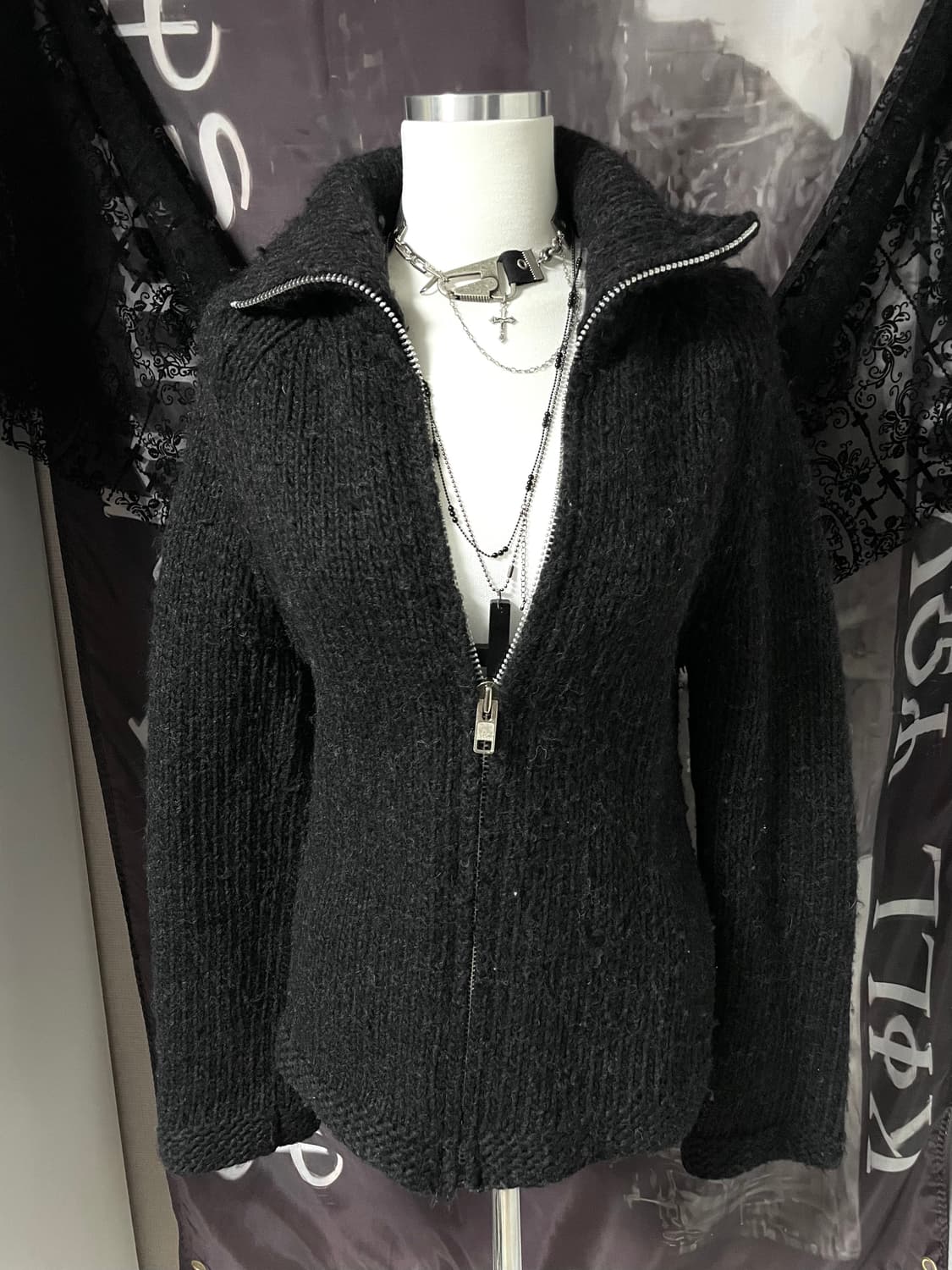 Zucca 주카 하이넥 울 니트집업 스웨터 차콜 일본빈티지 00s헬무트랭 상품이미지6