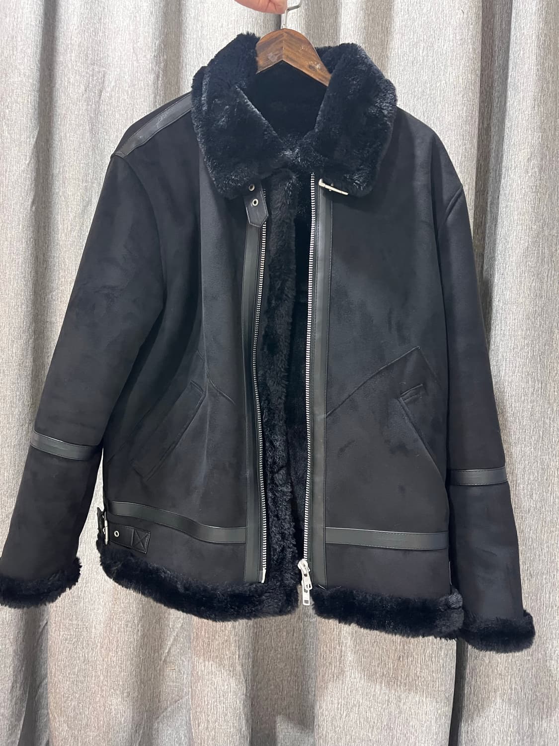 도프제이슨 솔리드 스웨이드 무톤 자켓 블랙 L 상품이미지7