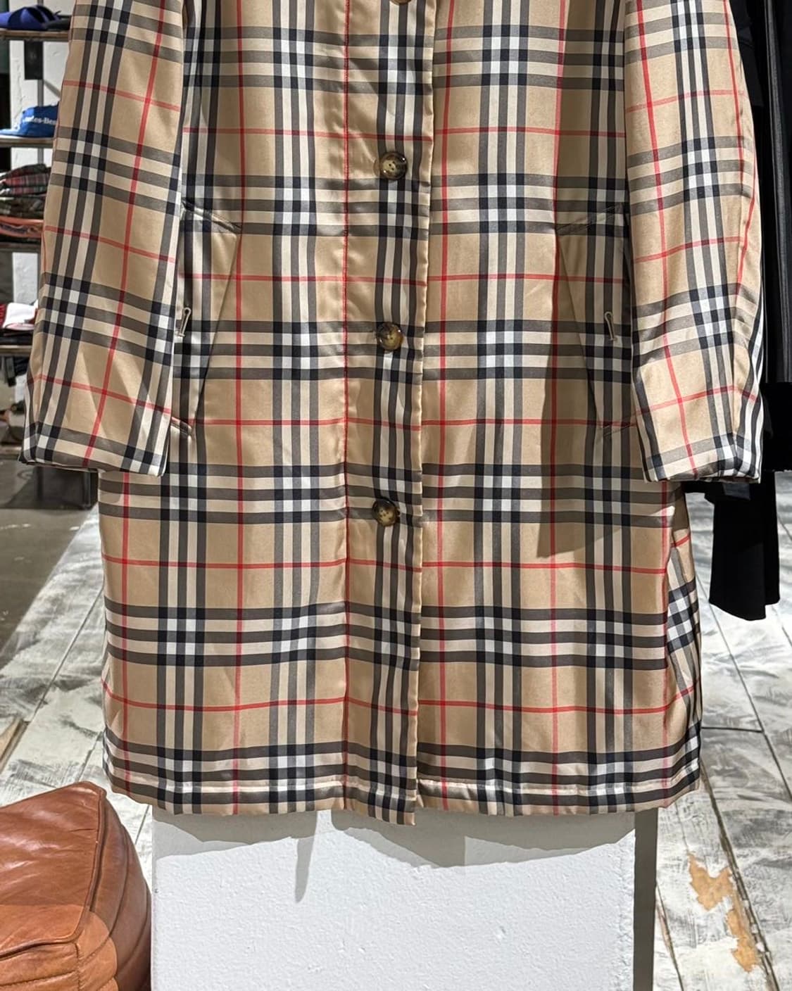 버버리 베이지 노바체크 폴리에스터 롱 코트 상품이미지5