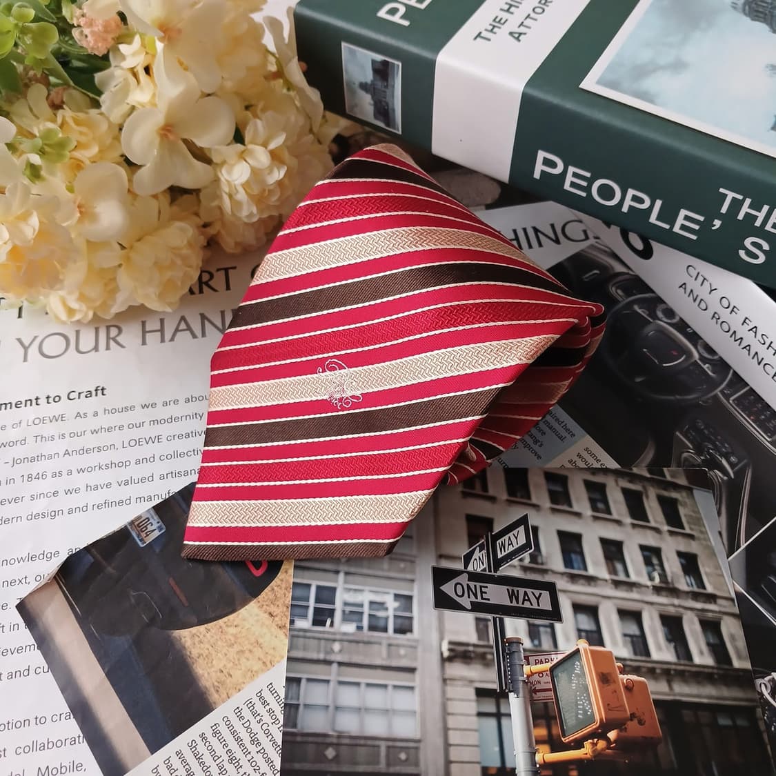 니나리치 실크 레드 스트라이프 넥타이 9.5cm A+등급 E733 상품이미지4