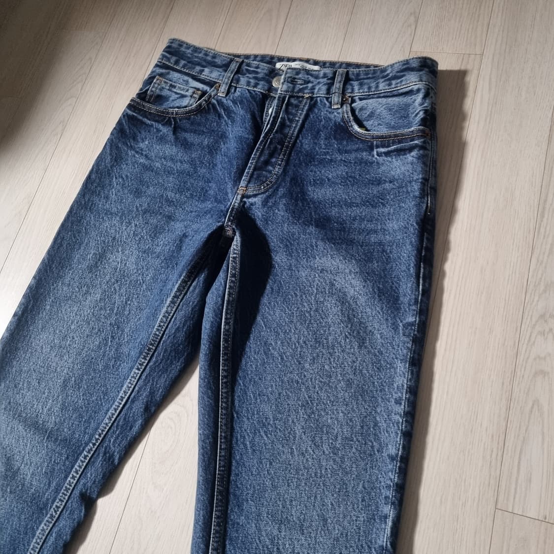 30사이즈 자라 빈티지 워시드 슬림 스트레이트 인디고 블루 데님 청바지 상품이미지4