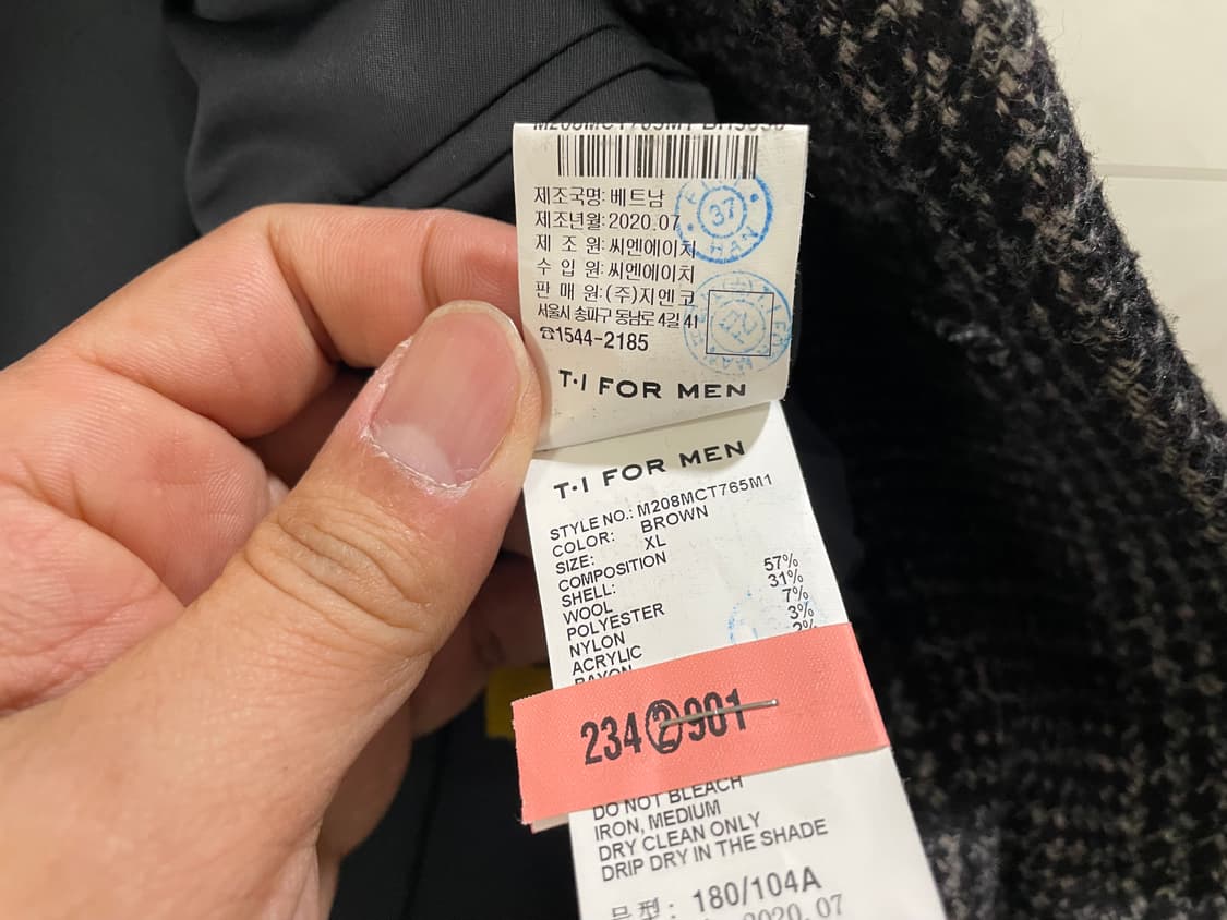 티아이포맨 / 글렌체크 싱글코트, 남성코트 / XL(105-110) 상품이미지8