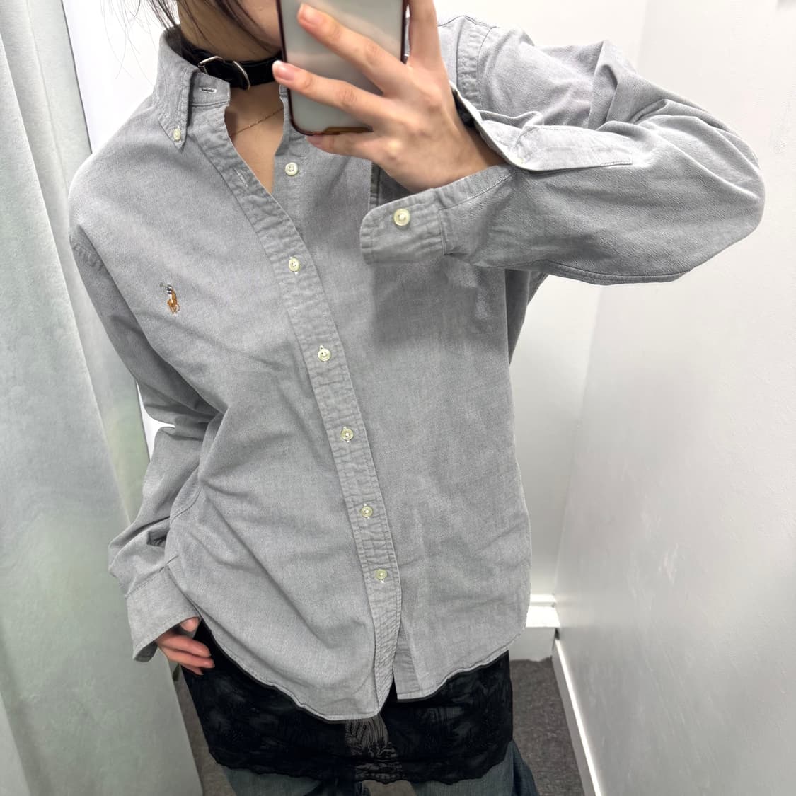 폴로 그레이 슬림핏 스트레치 옥스포드 셔츠 상품이미지1