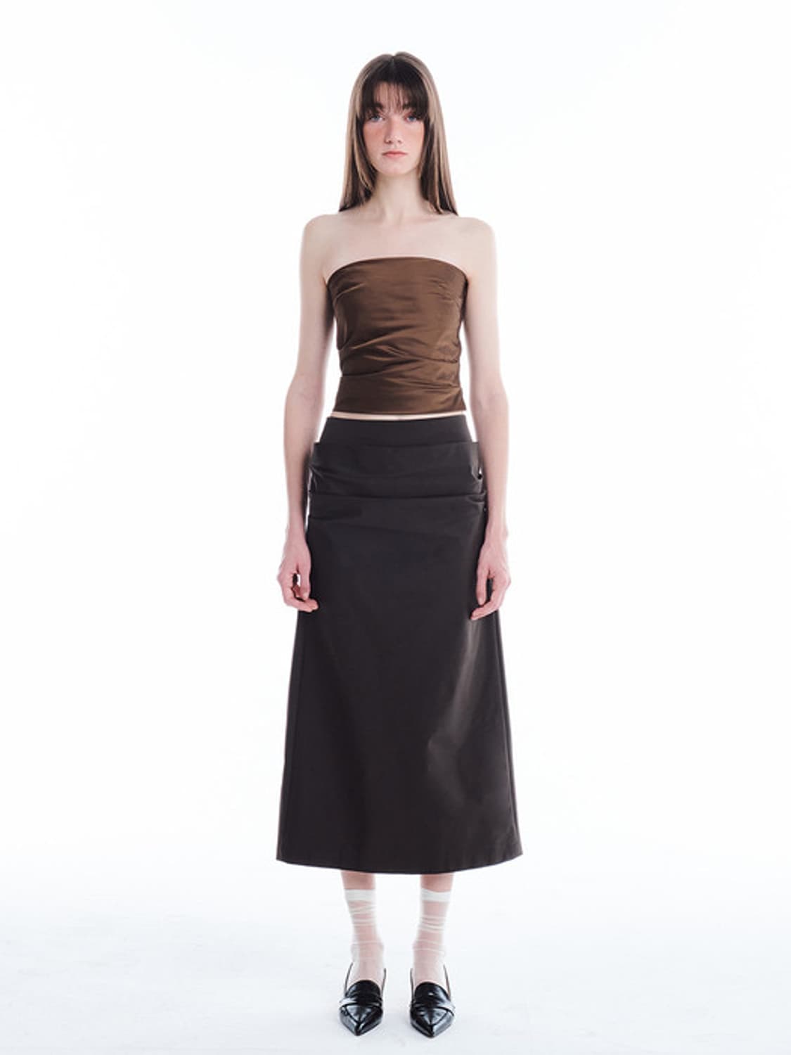 카일로 나일론 롱 스커트 브라운 상품이미지2