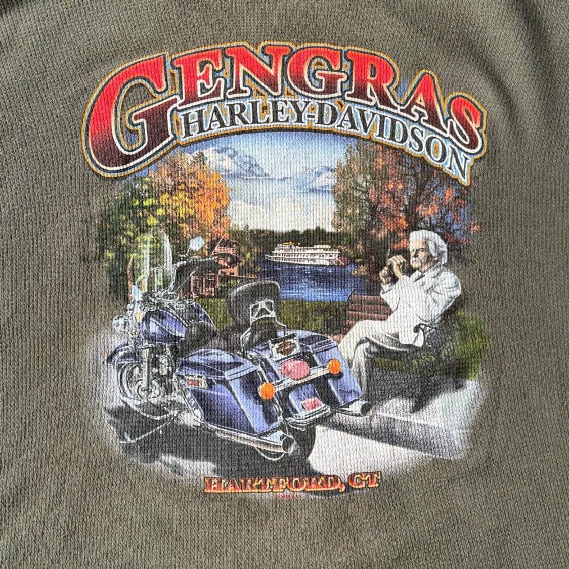 00년대 미국 생산 할리데이비슨 롱슬리브 카키 와플 티셔츠 상품이미지10