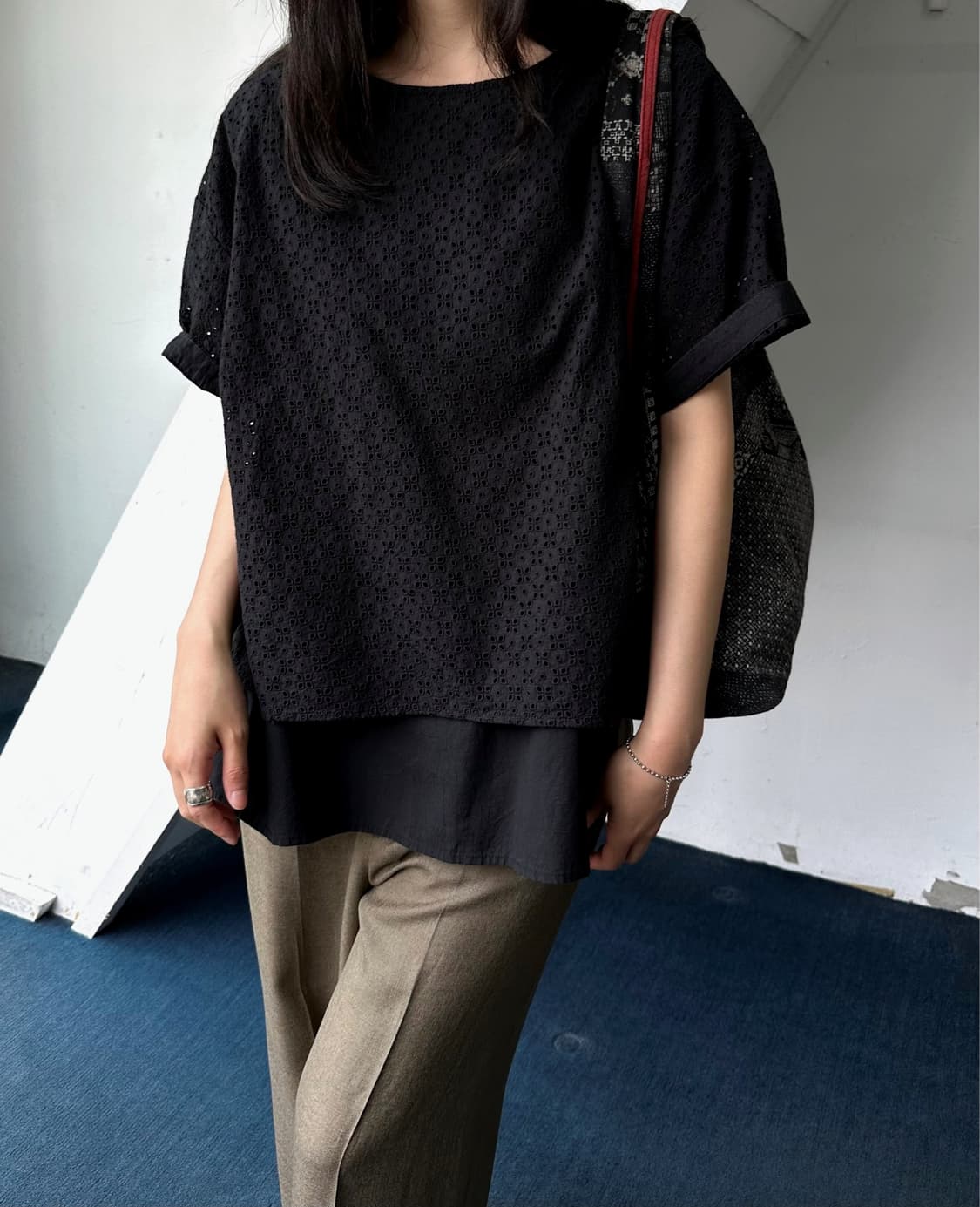 Wide silhouette panel cotton blouse shir 상품이미지8